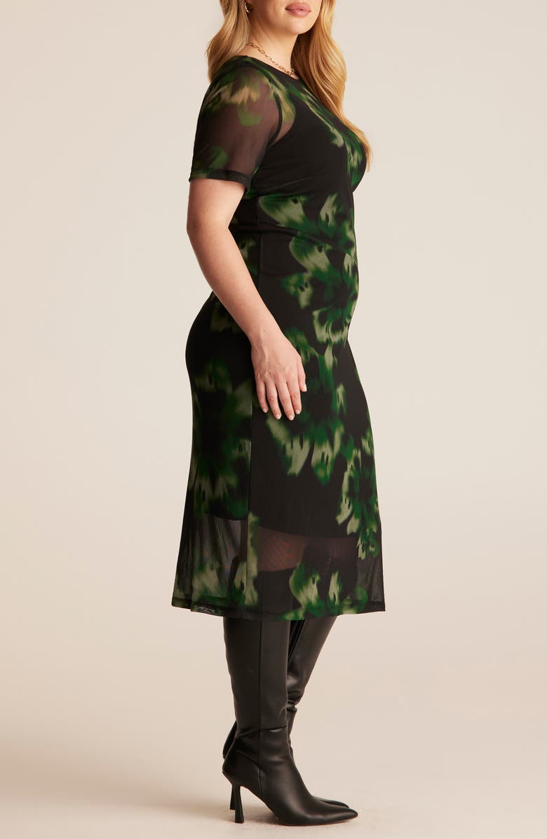Estelle Bouquet Floral Mesh Overlay Dress, Alternate, color, Black/ Green