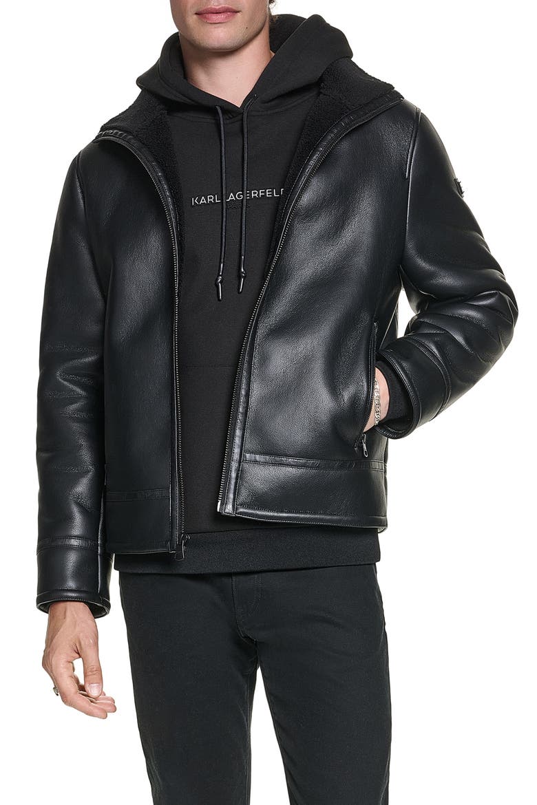Faux Leather Moto Jacket, Main, color, BLACK