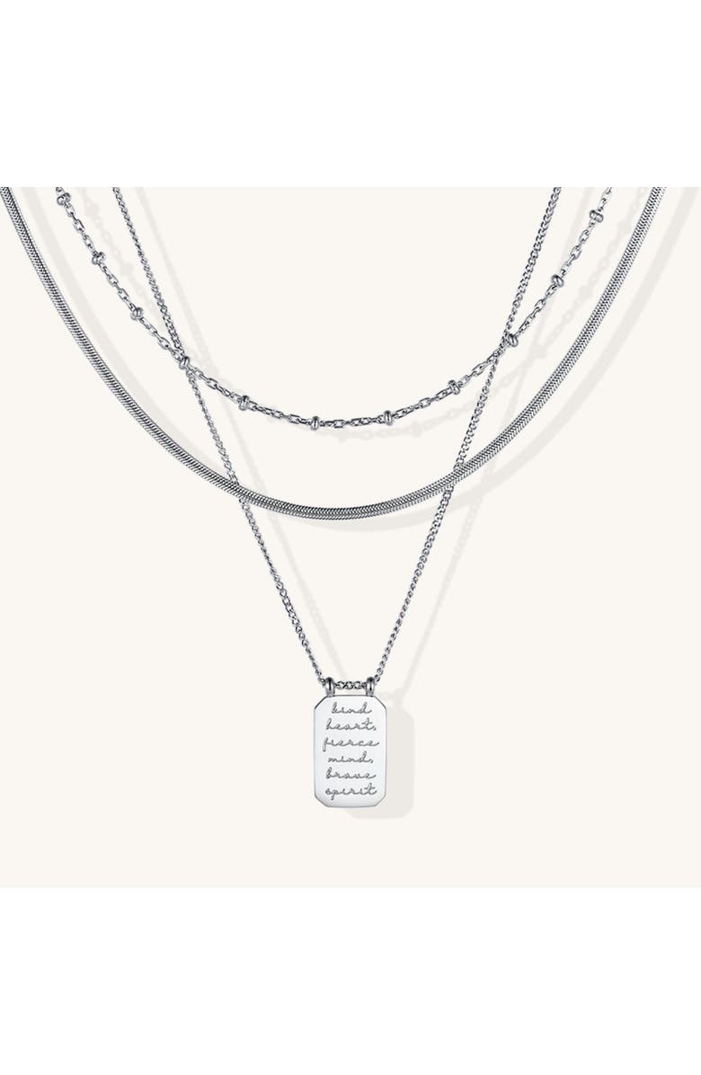 Mantra Kind Heart, Fierce Mind, Brave Spirit - Layered Necklace, Main, color, Silver