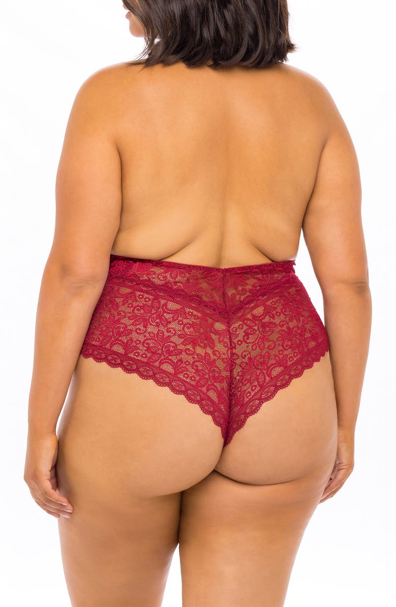 Oh La La Cheri Plunge Keyhole Lace Teddy, Alternate, color, Dkred09
