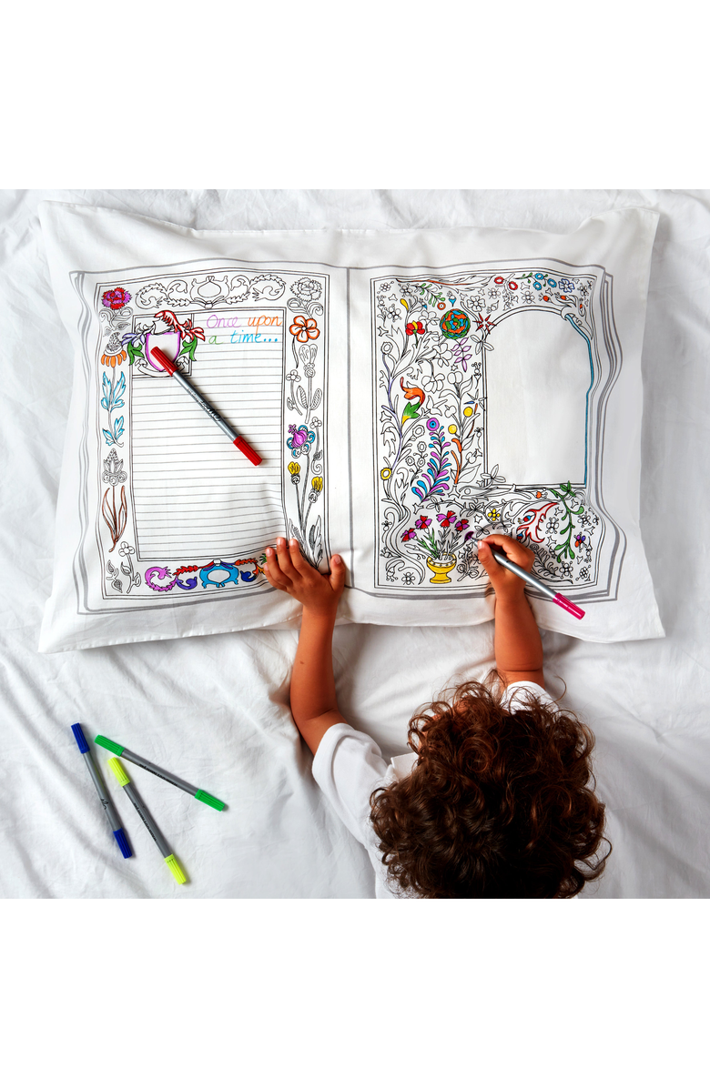 Eat Sleep Doodle Color Your Own Pillowcase Fairytale, Alternate, color, White