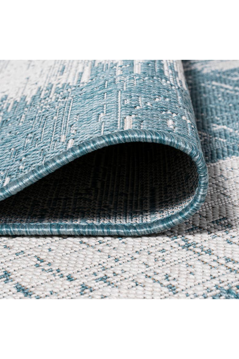 Scandi Minimalist Border Indoor/Outdoor Area Rug, Alternate, color, Aqua/Ivory