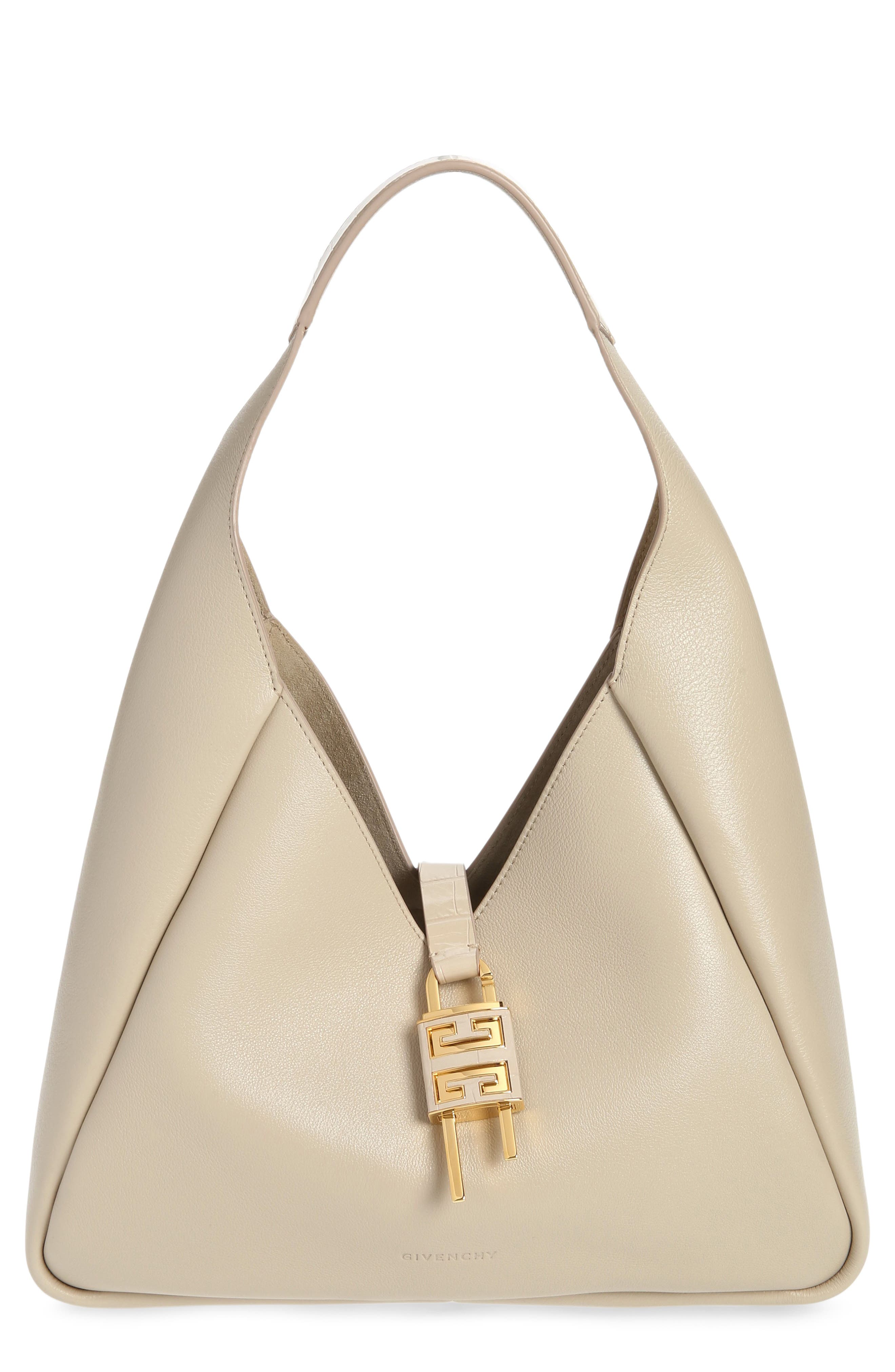 Medium G-Lock Leather Hobo Bag, Main, color, NATURAL BEIGE