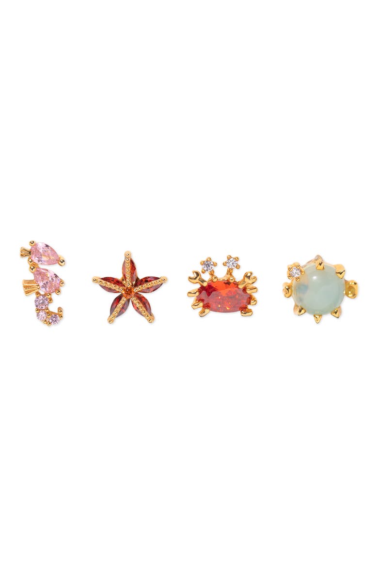 Under the Sea Set of 4 Assorted Single Stud Earrings, Main, color, GOLD