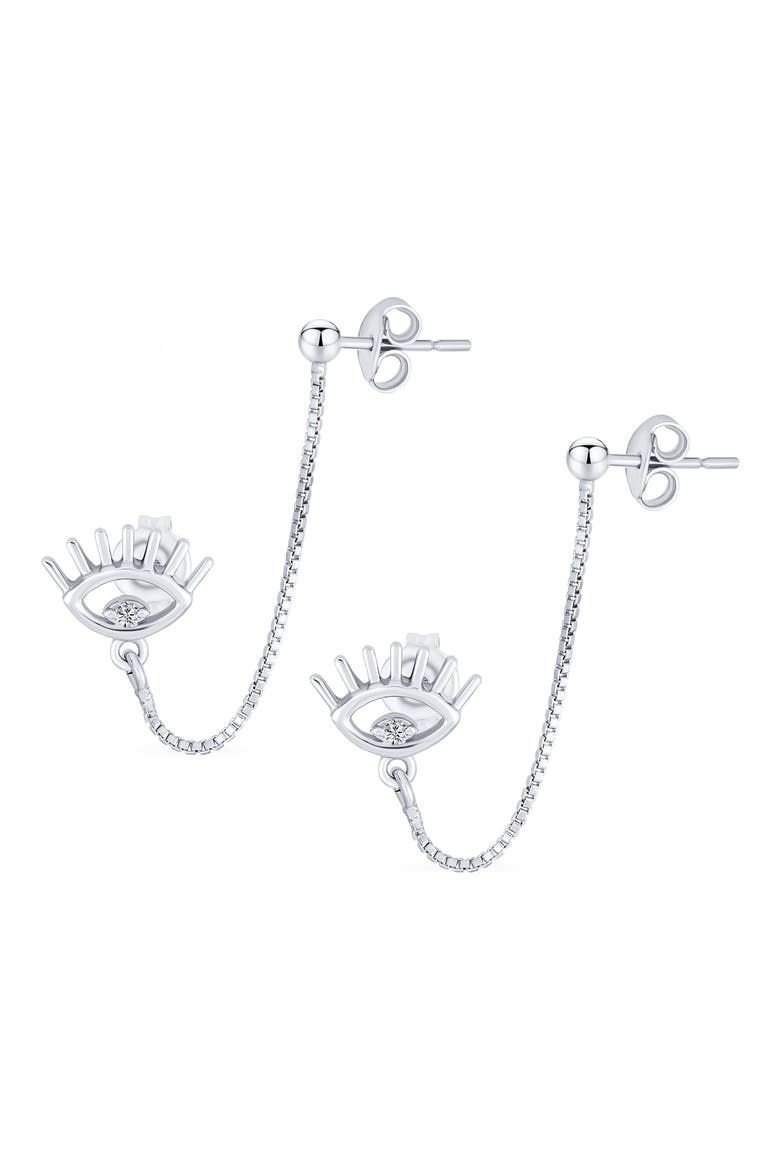 Sterling Silver CZ Draped Double Piercing Earring, Main, color, SILVER