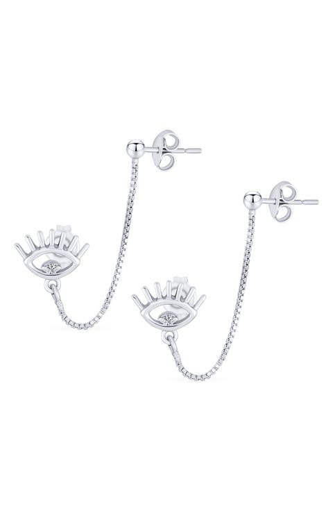 Sterling Silver CZ Draped Double Piercing Earring