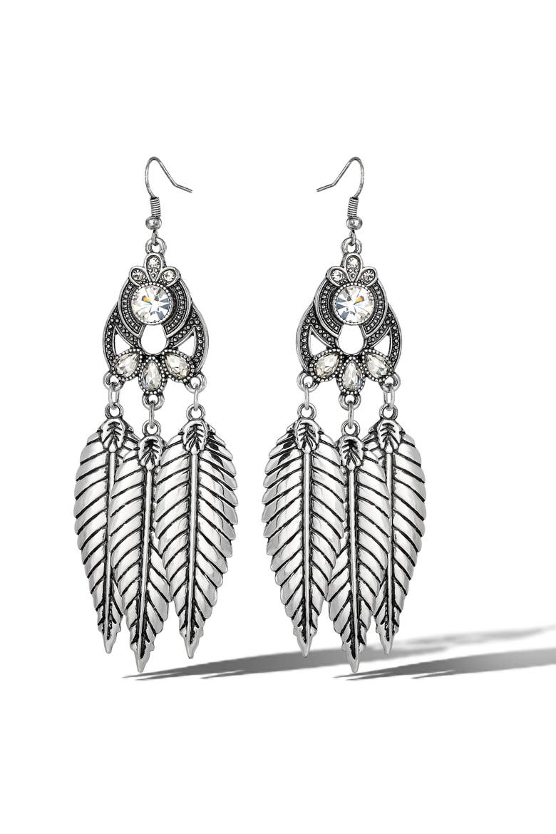 Crystal Leaf Drop Statement Earrings, Alternate, color, Silver