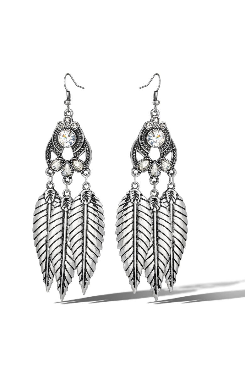 Jessica Simpson Crystal Leaf Drop Statement Earrings, Alternate, color, Silver