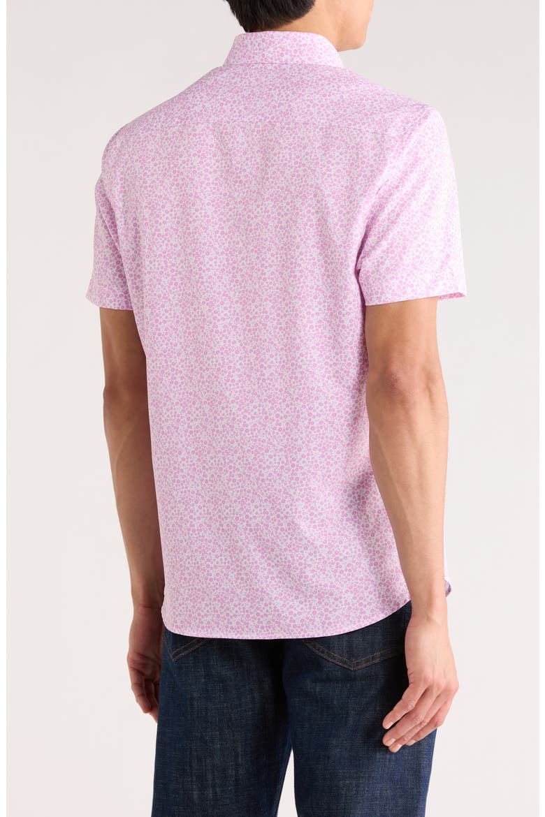Floral Short Sleeve Woven Button-Down Shirt, Alternate, color, PINK