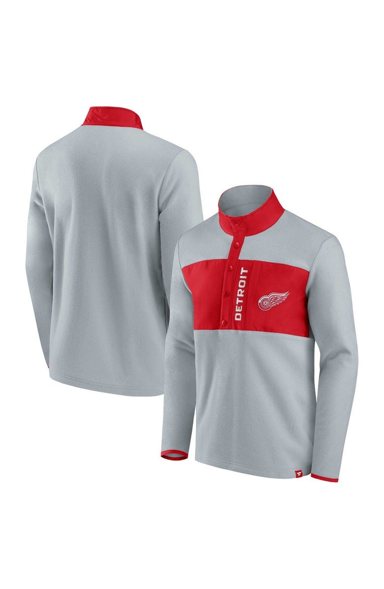 FANATICS Men's Fanatics Branded Gray/Red Detroit Red Wings Hockey Polar Fleece Quarter-Snap Jacket, Main, color, Gray