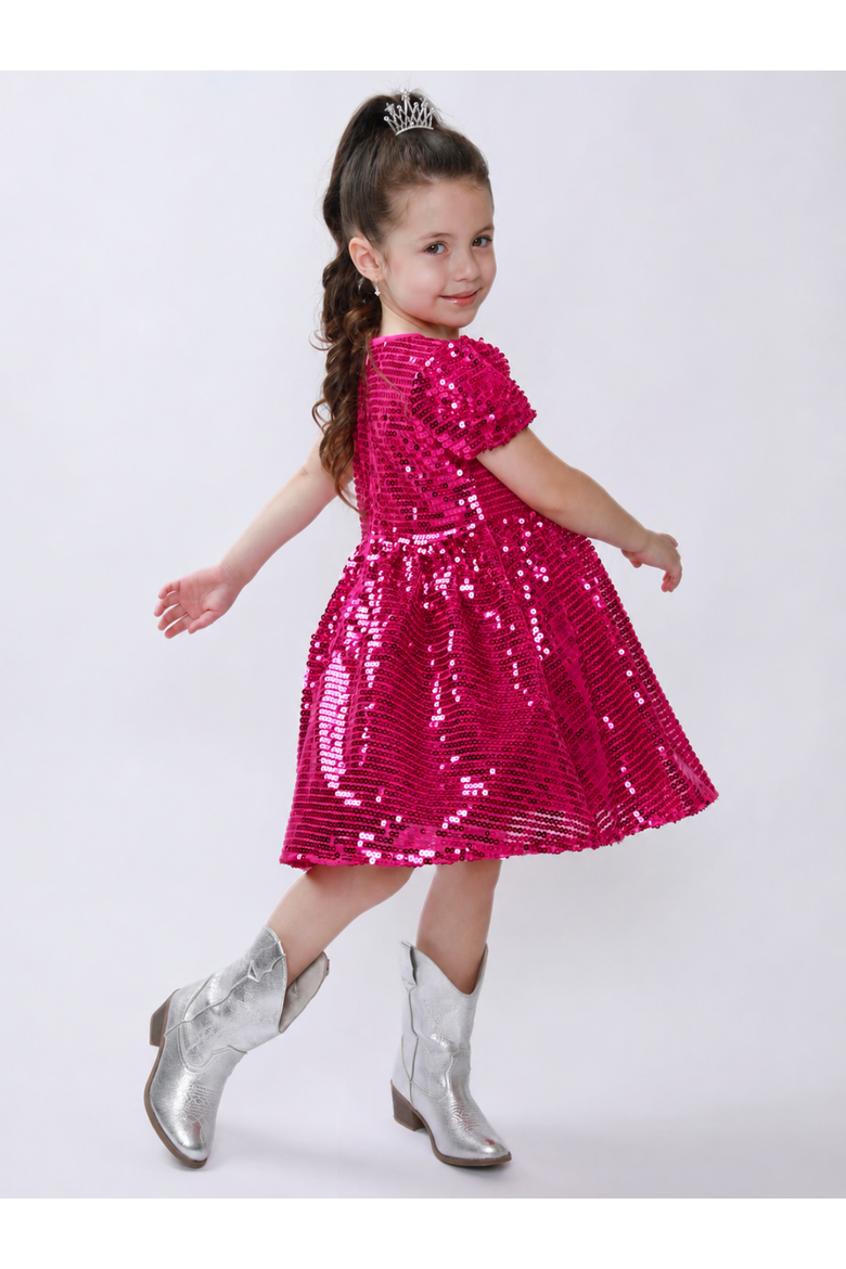 Sparkle Twirl Pink Sequin Puff Sleeve Dress, Alternate, color, Pink