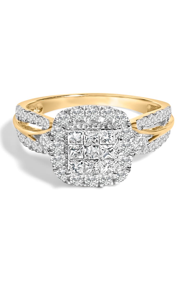 10K Yellow Gold 1.0 Cttw Diamond 3-Band-Look Engagement Ring, Main, color, Yellow