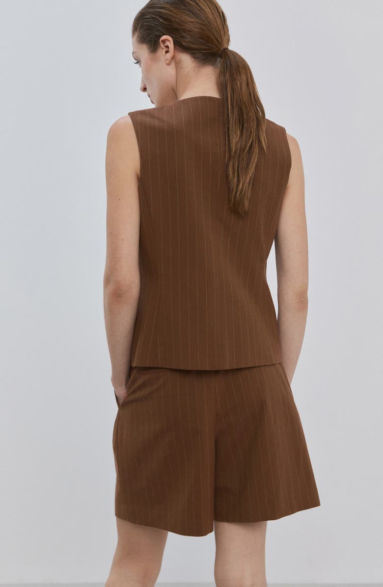 MANGO Pleated Pinstripe Straight Fit Bermuda Shorts, Alternate, color, Caramel