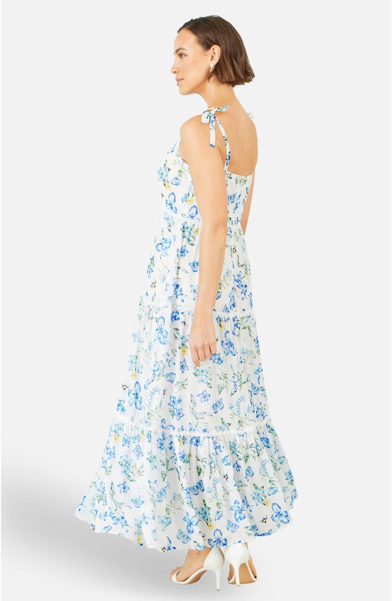 Yumi Butterfly Print Lace Trim Maxi Dress, Alternate, color, White