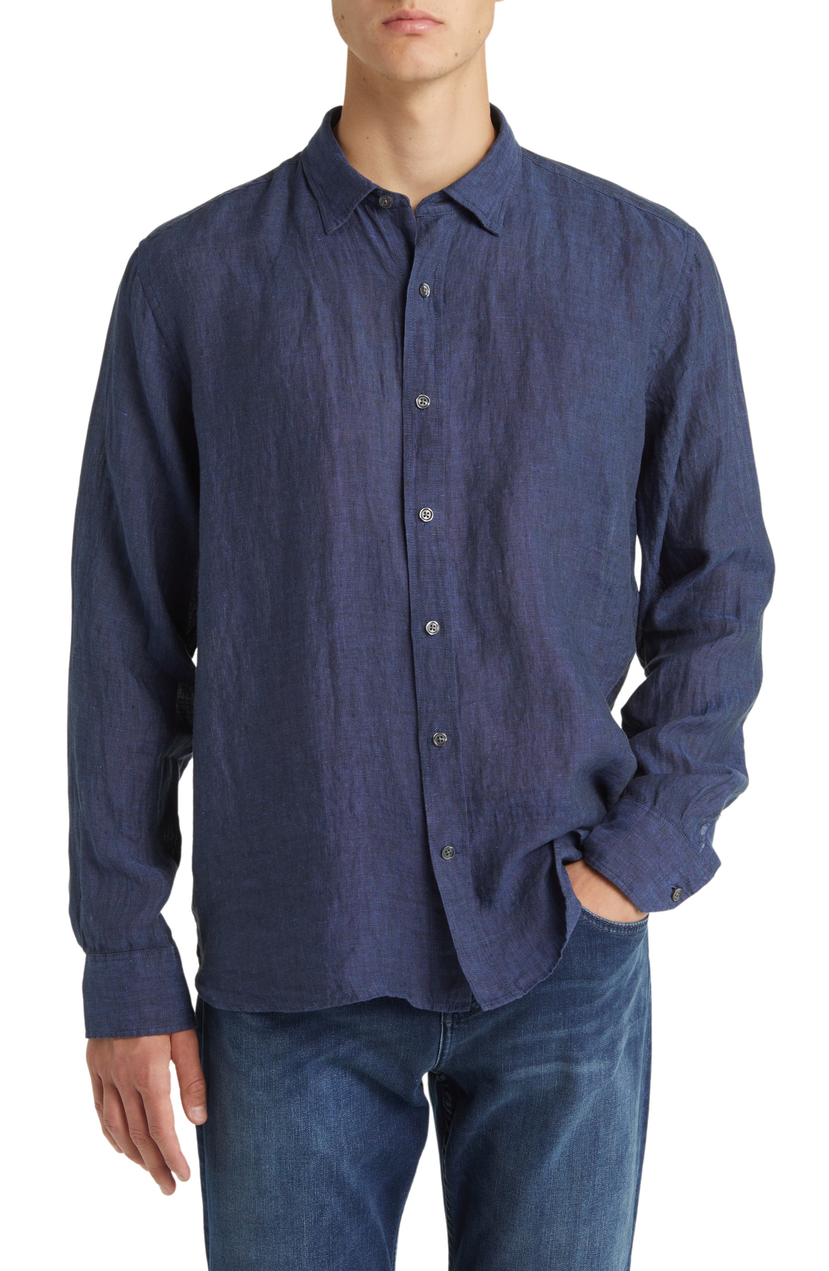 34 Heritage Linen Chambray Button-Up Shirt in Indigo 