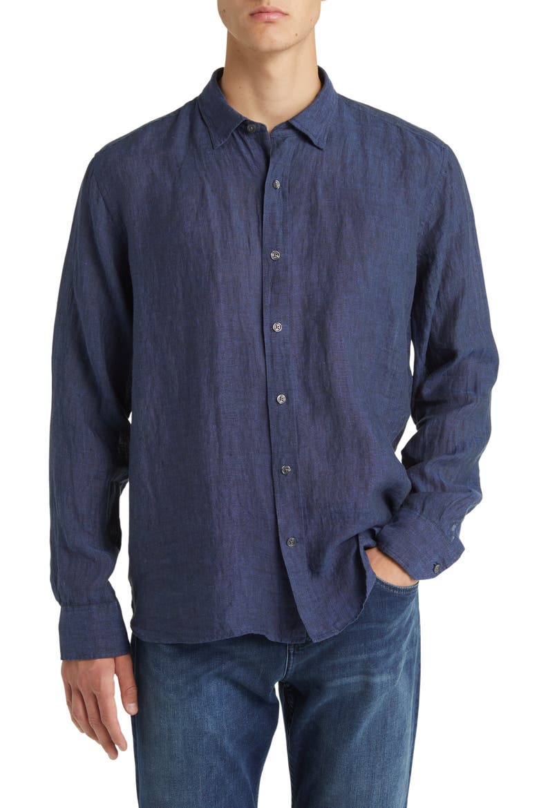 Linen Chambray Button-Up Shirt, Main, color, INDIGO