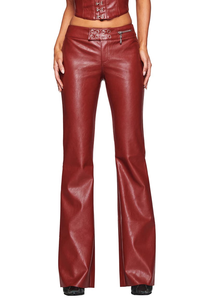 Reika Faux Leather Flare Pants, Main, color, DARK RED