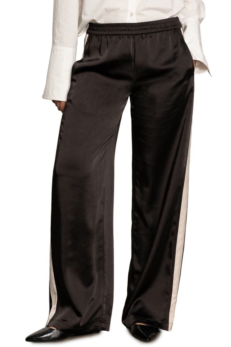 Satin Track Pants, Main, color, BLACK