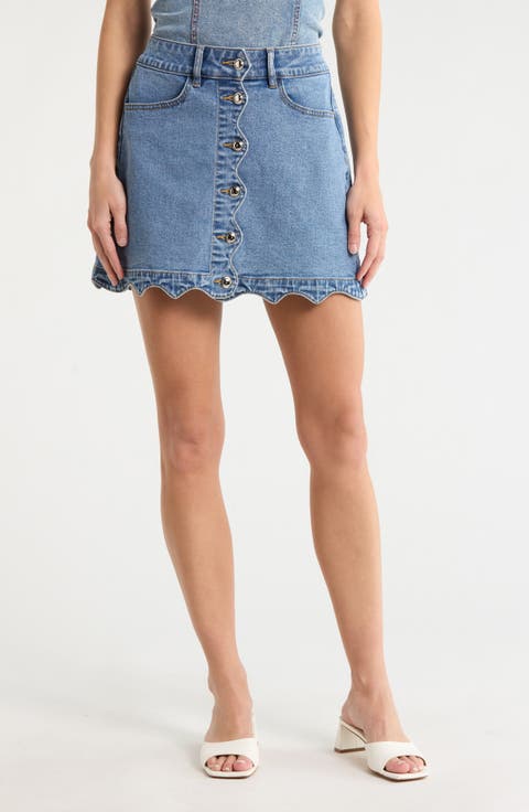 Scalloped A-Line Miniskirt (Light Wash)