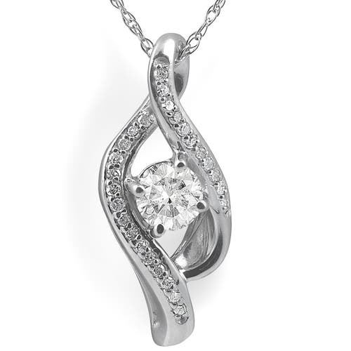 Bliss Diamond 1/3ct Diamond Solitaire Curve Pendant 10k Gold 3/4" Tall In 10k White Gold