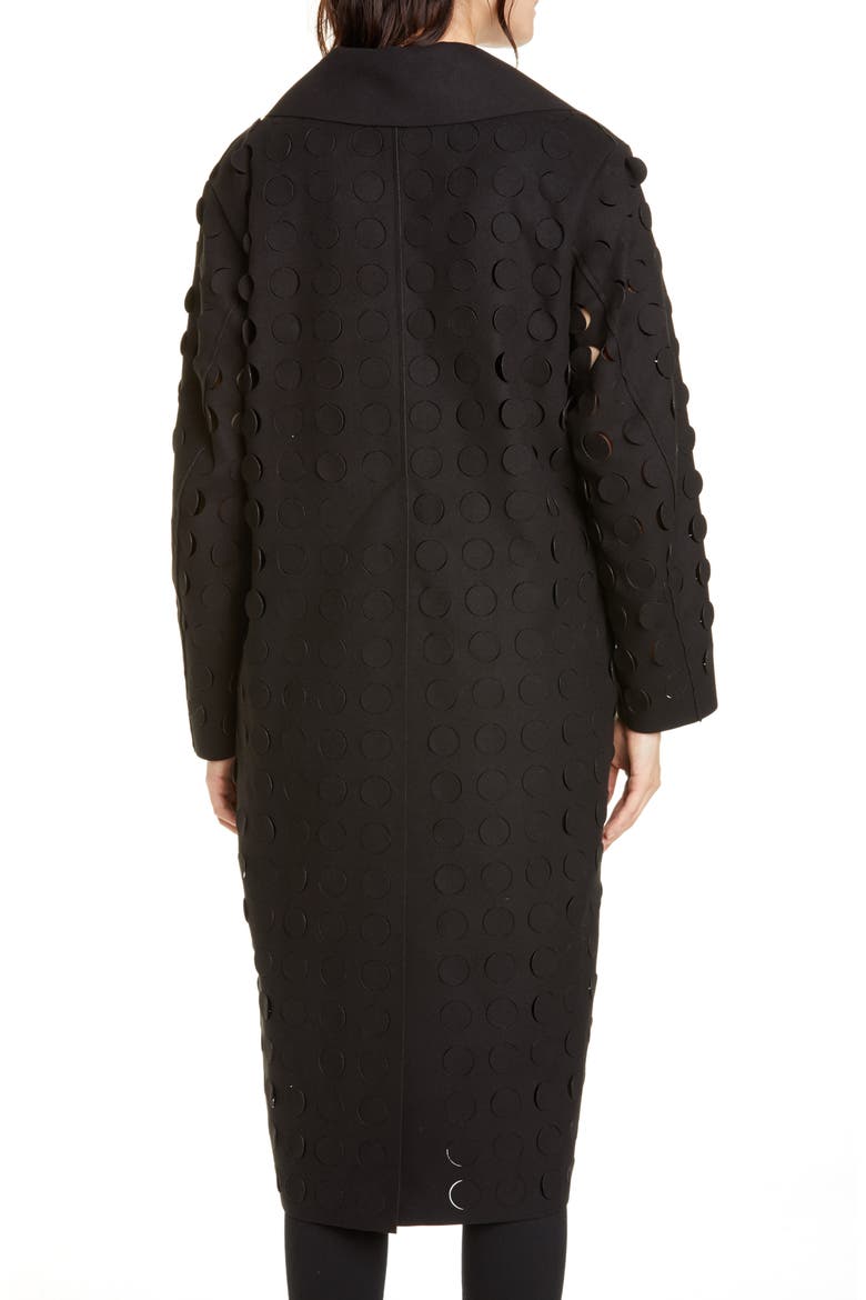 Laser Cut Circle Wrap Coat, Alternate, color, BLACK