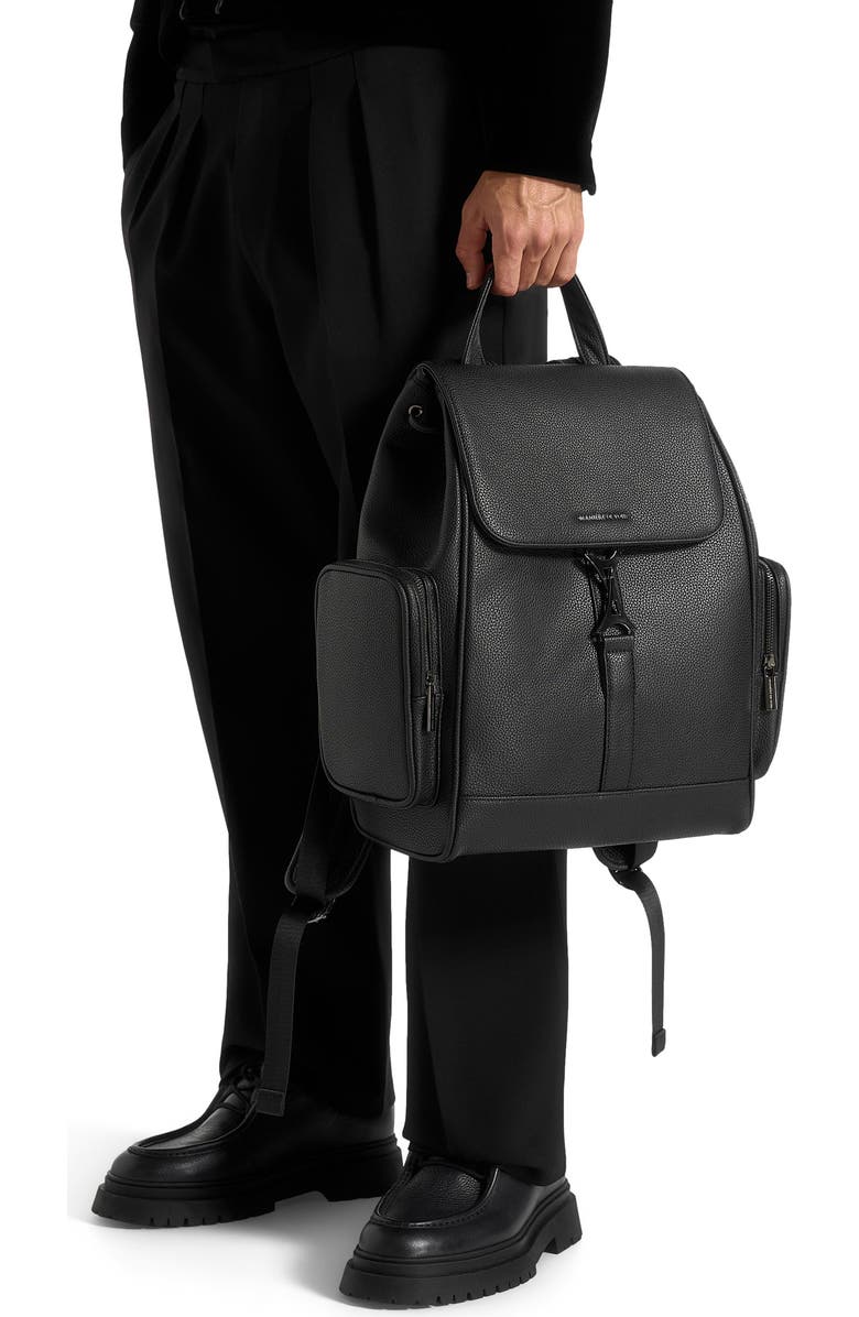 Manière De Voir Maloe Pebbled Leather Eiffel Clasp Backpack, Main, color, Black