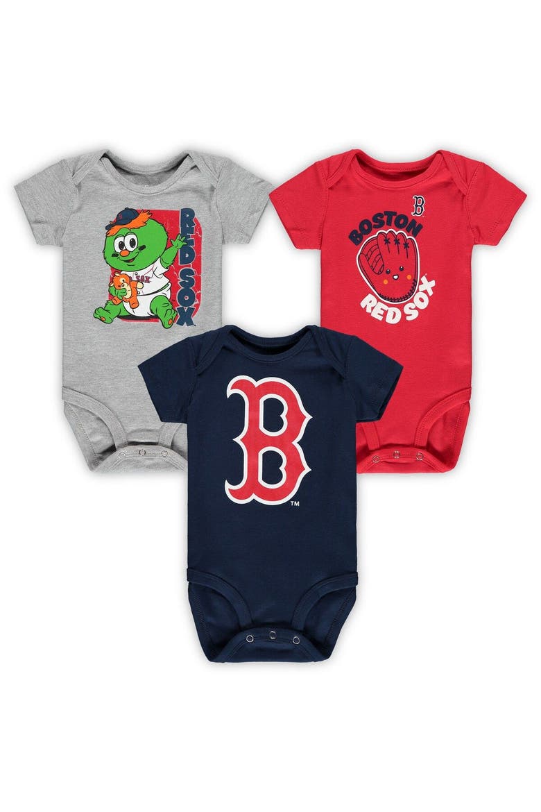 Infant Navy/Red/Heathered Gray Boston Red Sox Change Up 3-Pack Bodysuit Set, Main, color, NAVY