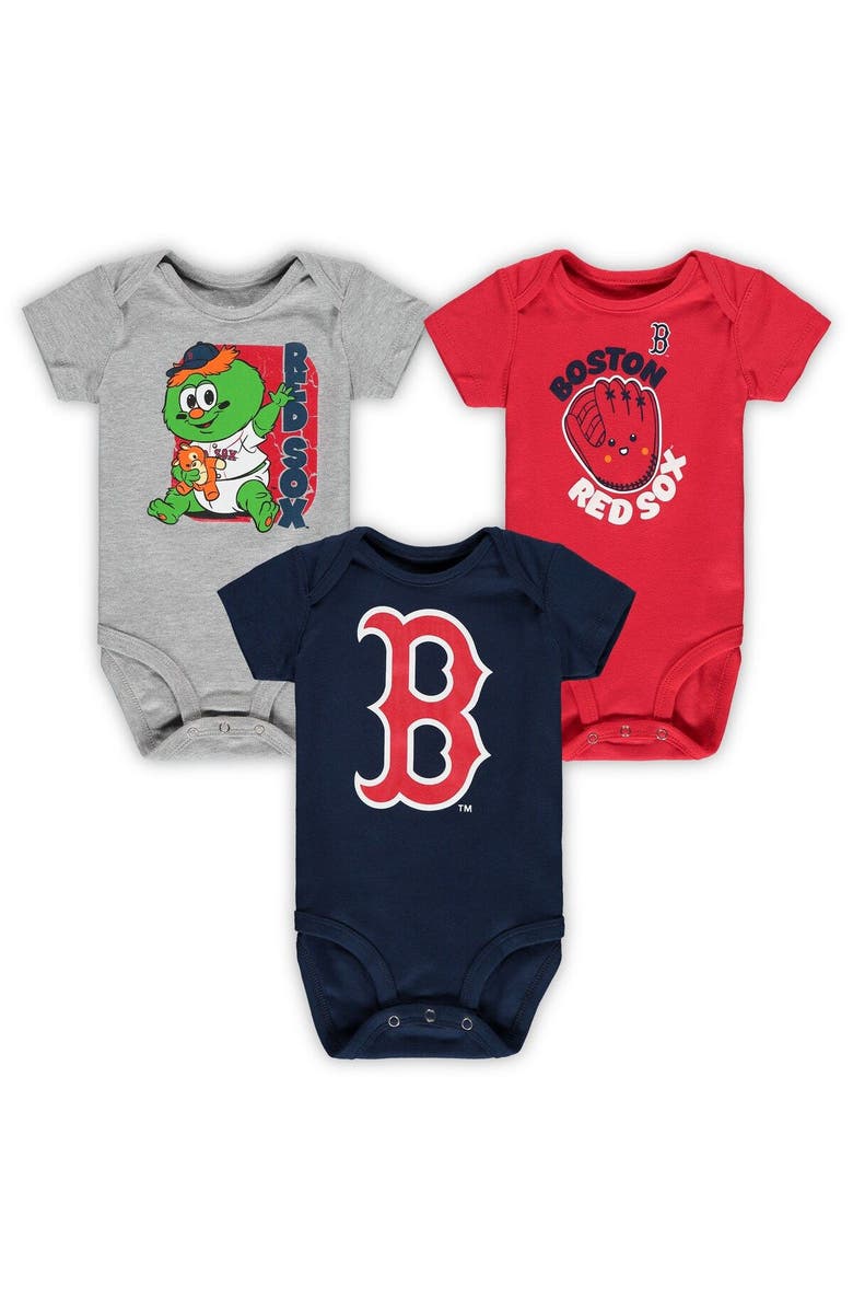 Outerstuff Infant Navy/Red/Heathered Gray Boston Red Sox Change Up 3-Pack Bodysuit Set, Main, color, Navy
