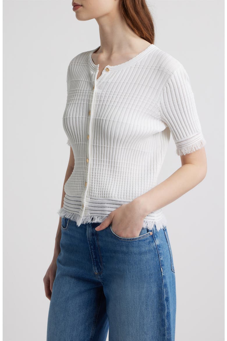 Ayan Fringe Trim Rib Cardigan, Alternate, color, WHITE