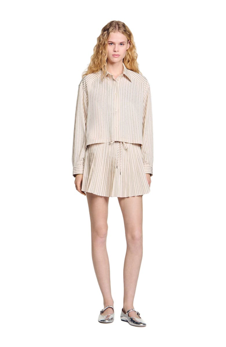 SANDRO Striped rhinestone shirt, Alternate, color, Khaki / Pink