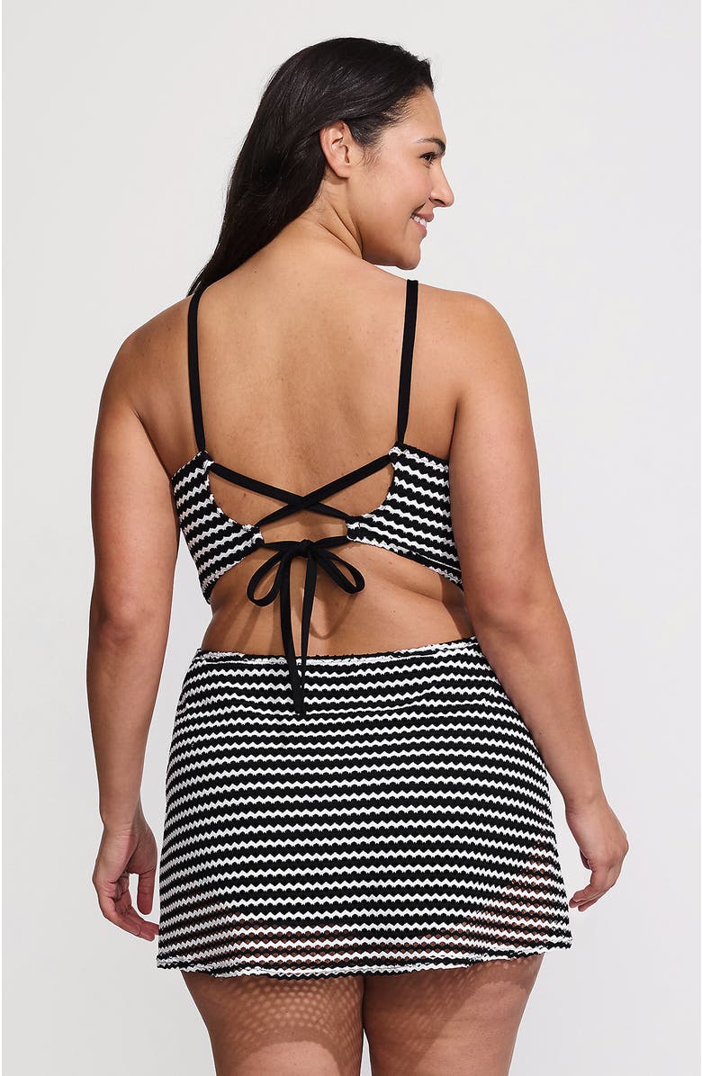 Lands' End Plus Size Crochet Monokini Swim Dress Swimsuit, Alternate, color, Black/White