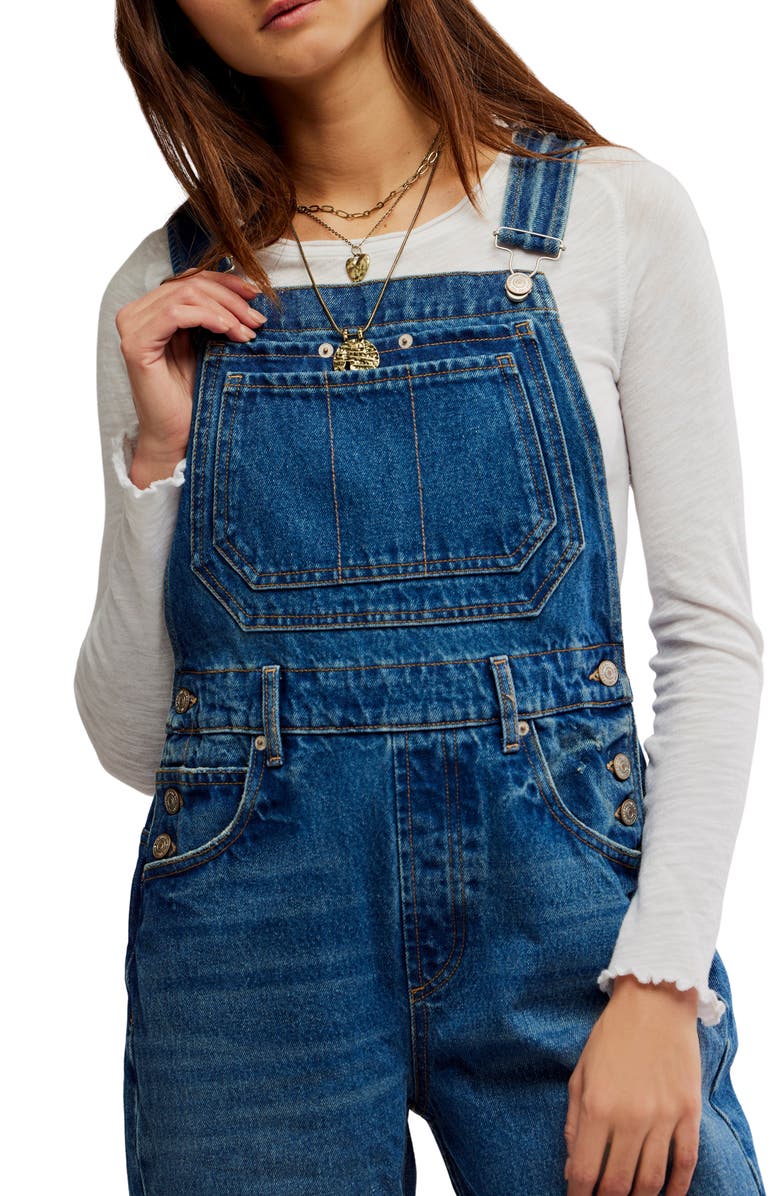 Free People Deep Trance Denim Overalls, Alternate, color, Reverie