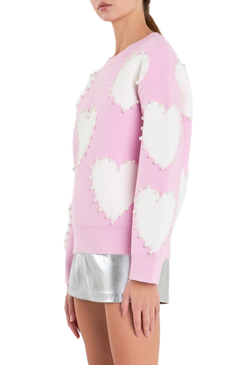 English Factory Heart Imitation Pearl Sweater, Alternate, color, Cream Multi