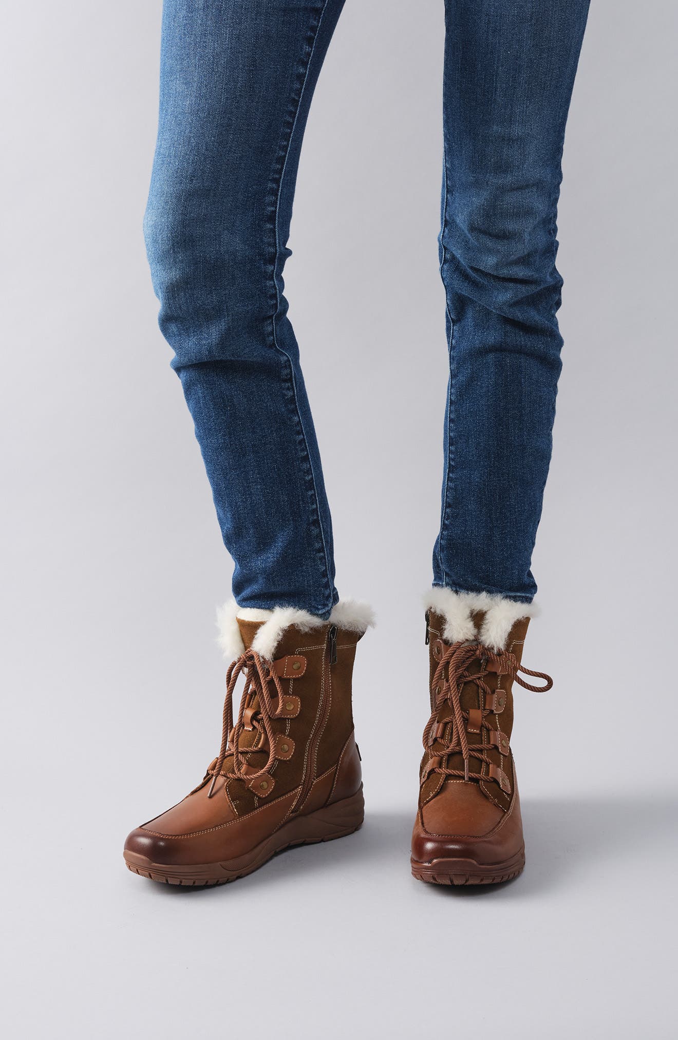 Dulcie Faux Fur Trim Bootie, Alternate, color, BROWN