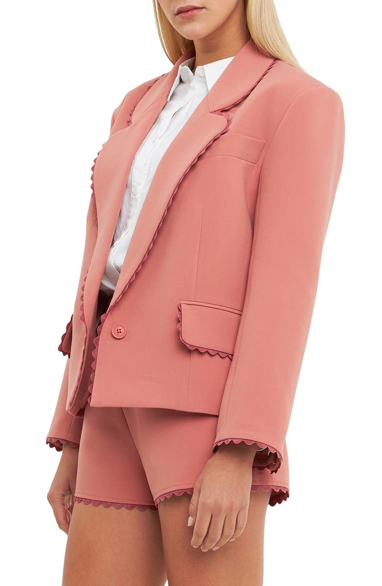 English Factory Rickrack Edge One-Button Blazer, Alternate, color, Dusty Rose