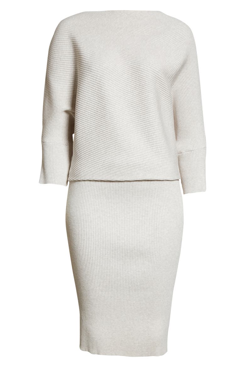 Penny Rib Split Sleeve Dress, Alternate, color, OATMEAL
