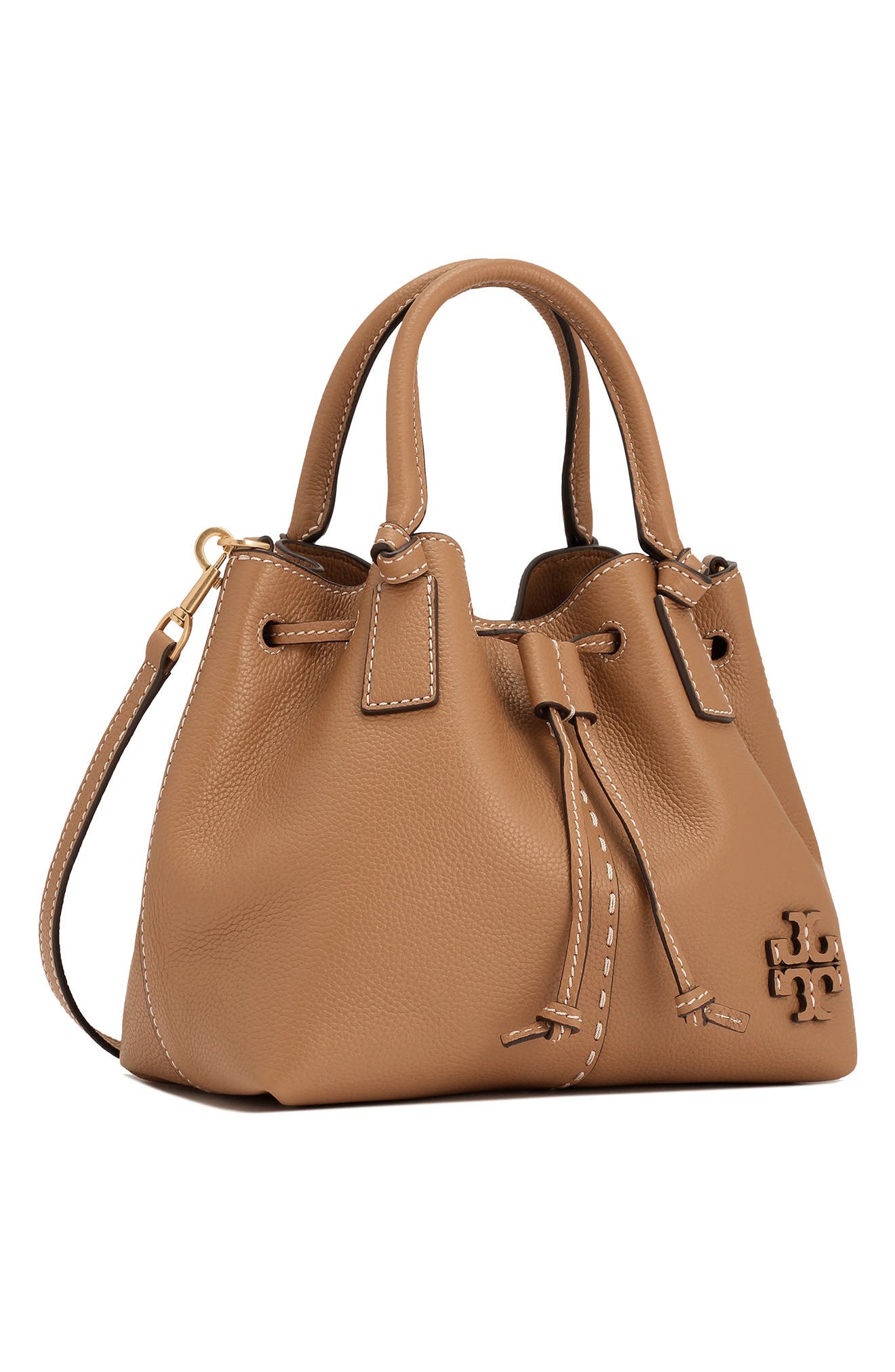 McGraw Small Drawstring Leather Satchel, Alternate, color, TIRAMISU