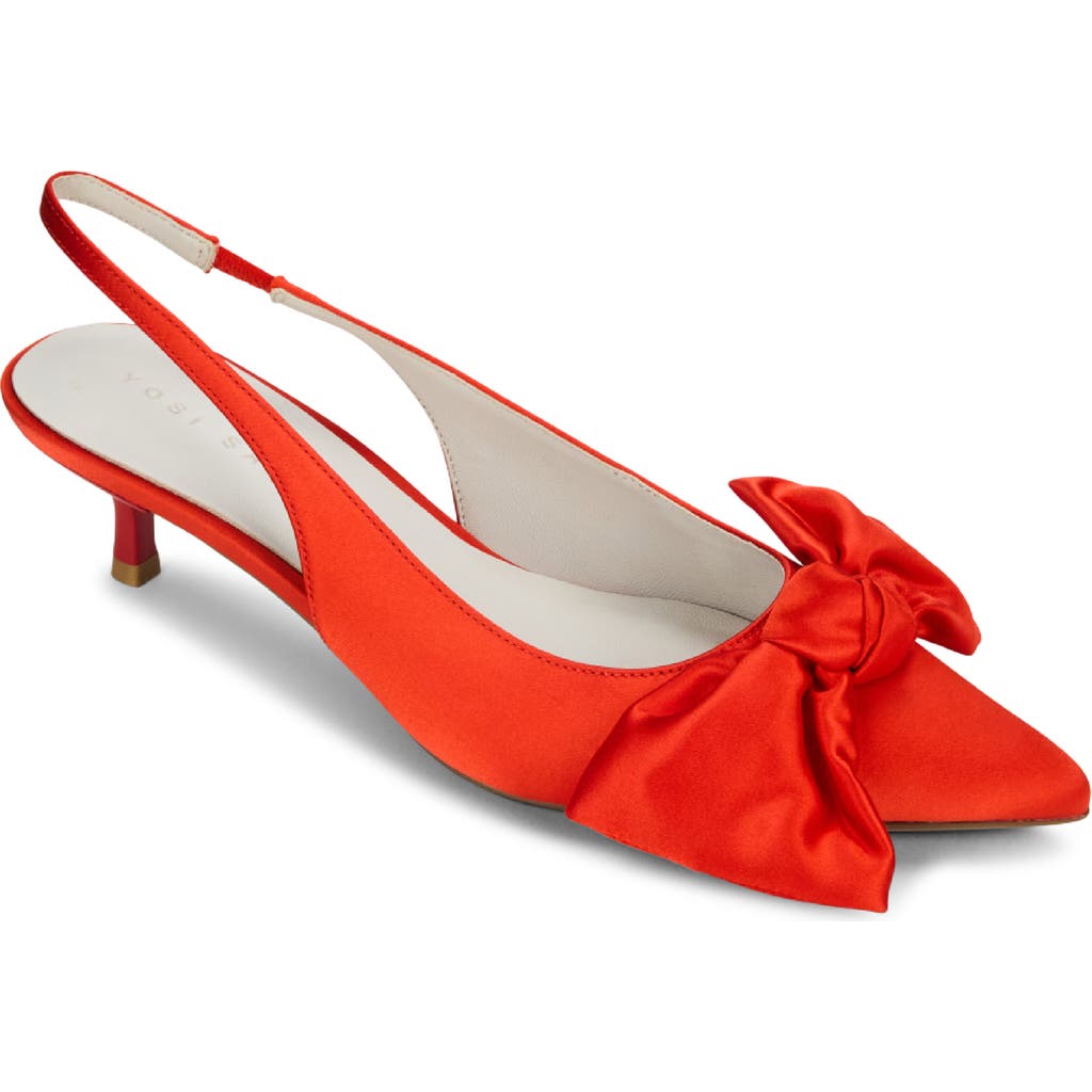 Yosi Samra Elise Slingback Pointed Toe Kitten Heel Pump In Red