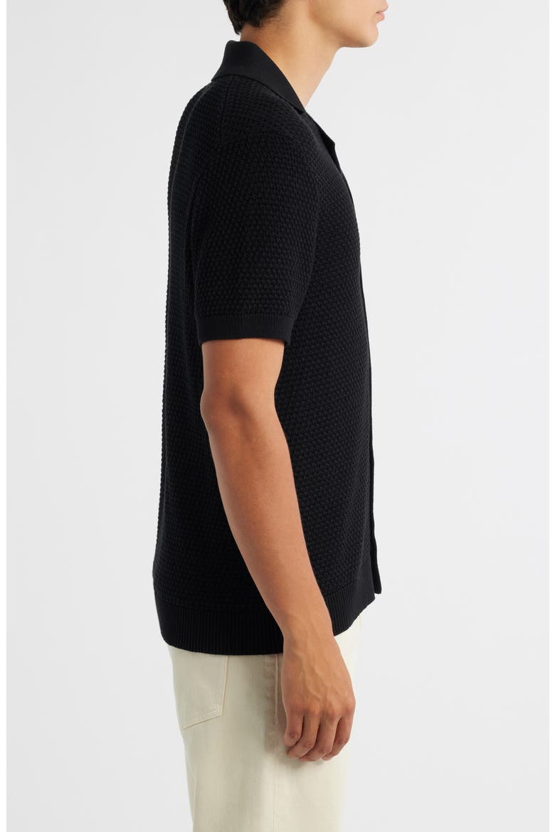 Iconico Textured Knit Camp Shirt, Alternate, color, BLACK
