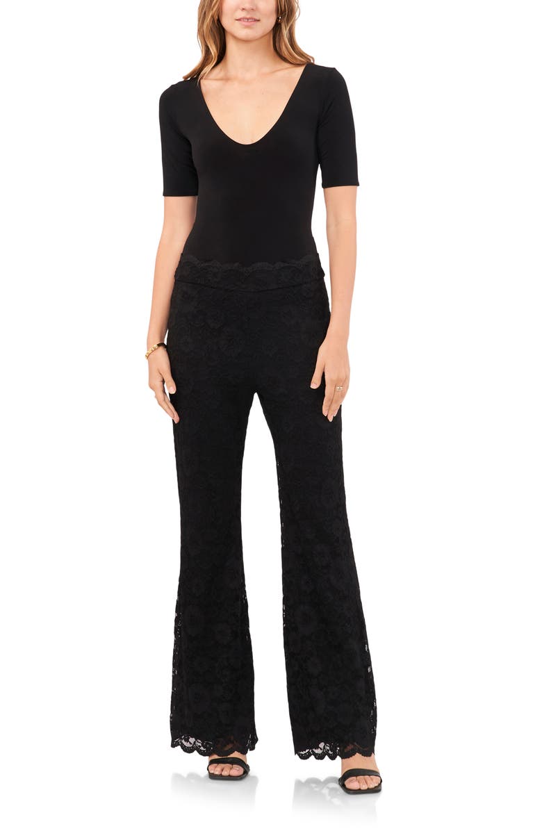 Vince Camuto Scallop Hem Lace Pull-On Flare Pants, Alternate, color, 