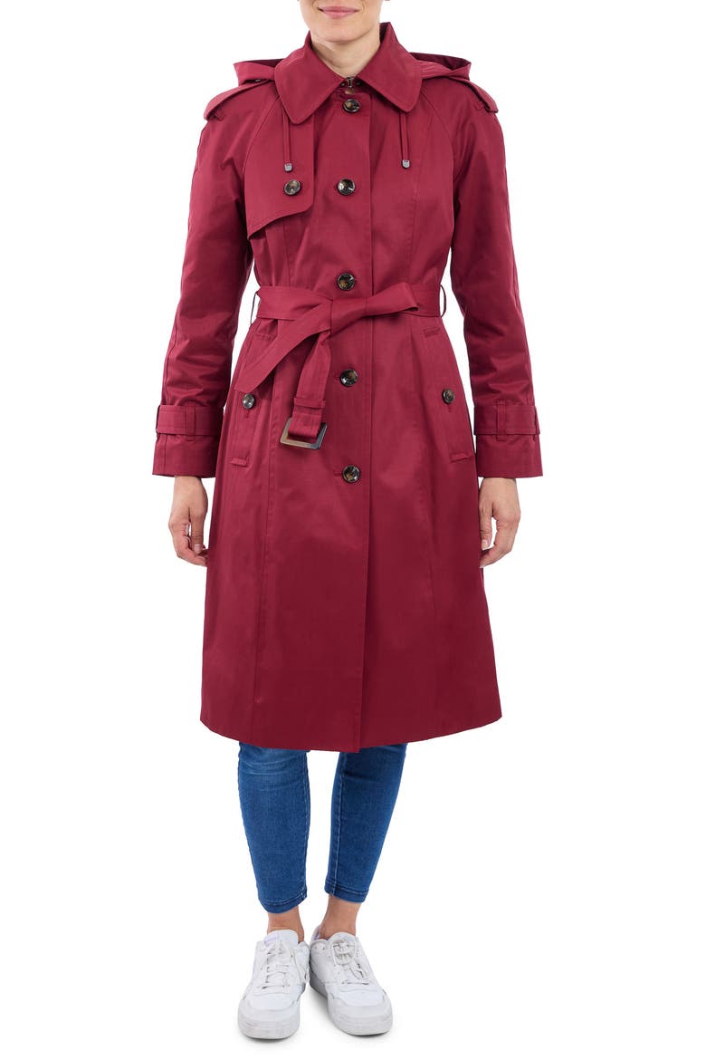 Cotton Blend Trench, Main, color, CRANBERRY