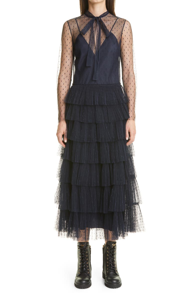Lace A-Line Jersey Shift Minidress, Main, color, 0NO NERO