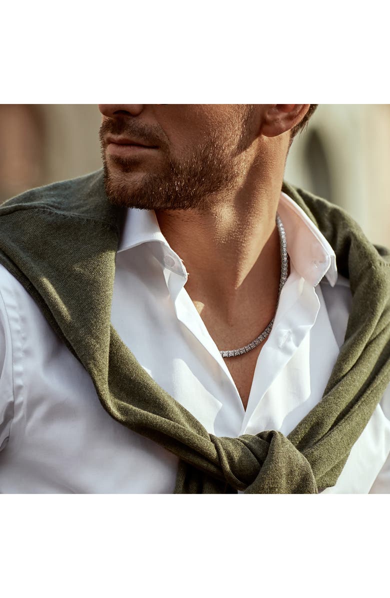 DELMAR Men's Sterling Silver Lab Created Sapphire Necklace, Alternate, color, White