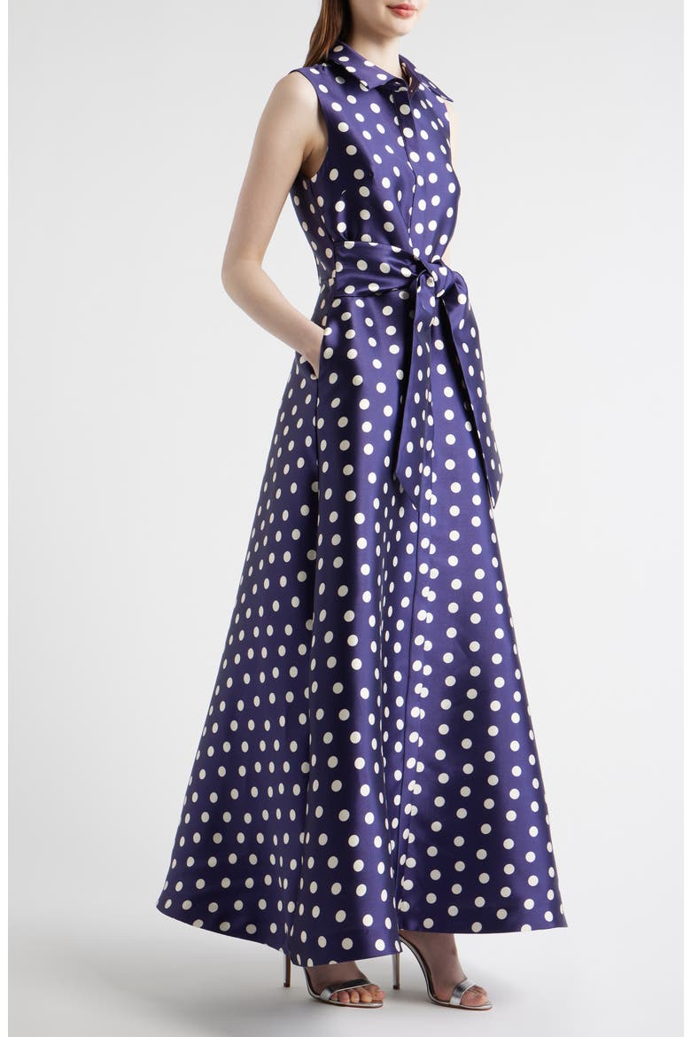 Dot Sleeveless Gown, Alternate, color, NAVY MULTI