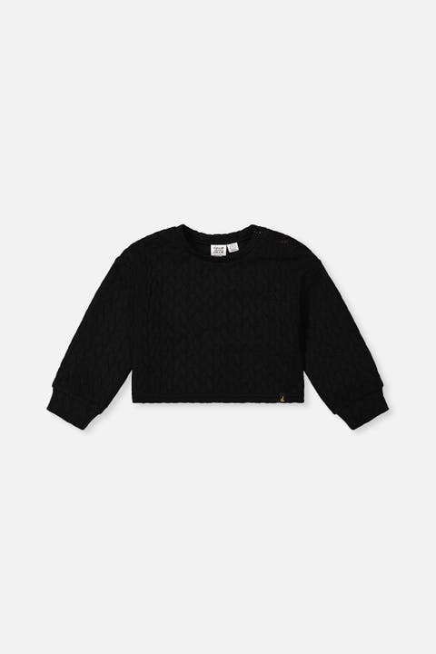 Quilted Diamond Shoulder Button Jacquard Sweatshirt