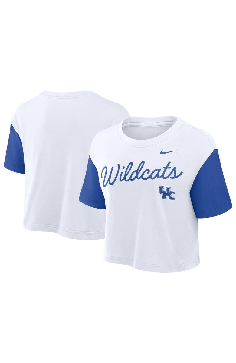 Nike Women's Nike White/Royal Kentucky Wildcats Color-Block Script Performance Cropped T-Shirt, Main, color, White
