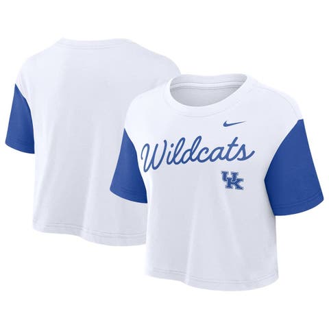 Women's Nike White/Royal Kentucky Wildcats Color-Block Script Performance Cropped T-Shirt