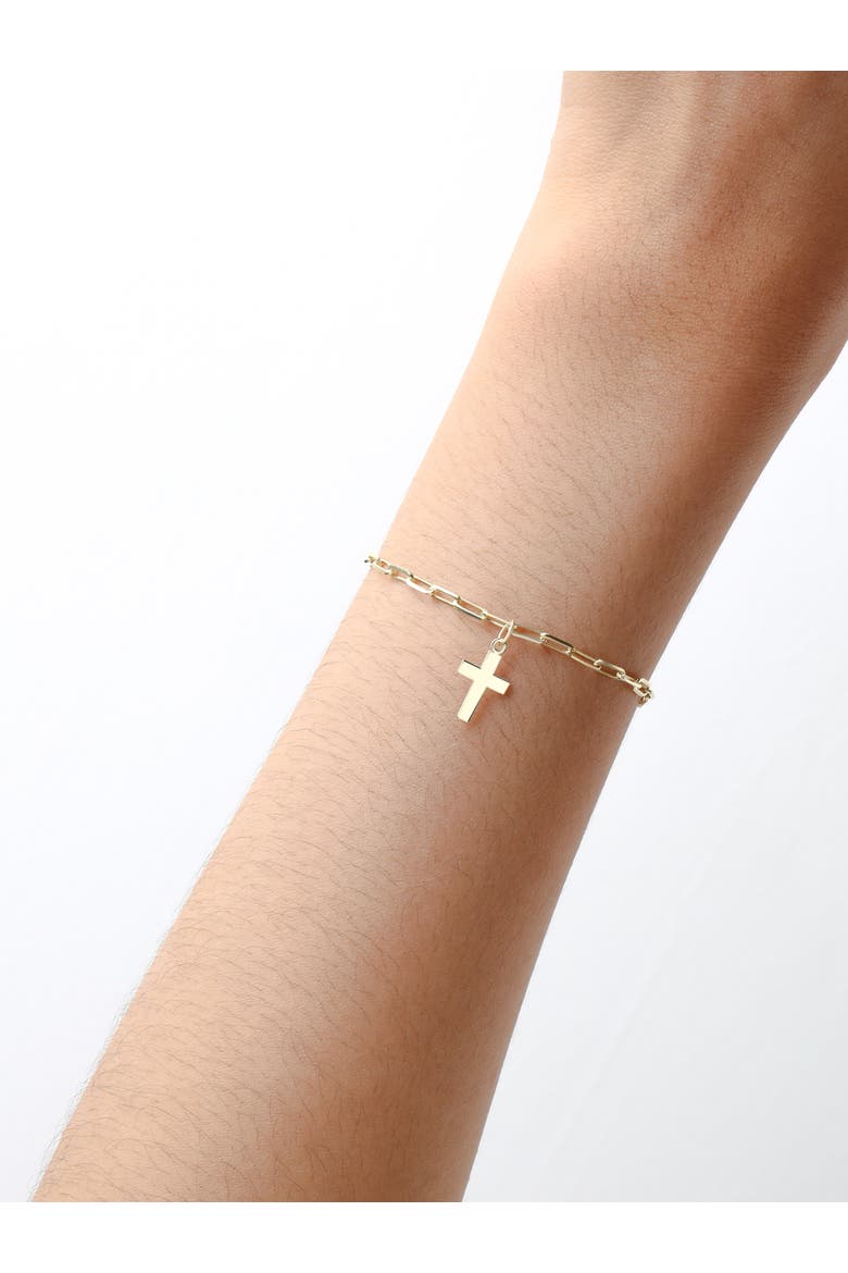 Cross Charm Paperclip Chain Bracelet in 14K Gold, Alternate, color, Yellow Gold