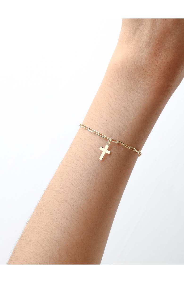 DEVATA Cross Charm Paperclip Chain Bracelet in 14K Gold, Alternate, color, Yellow Gold