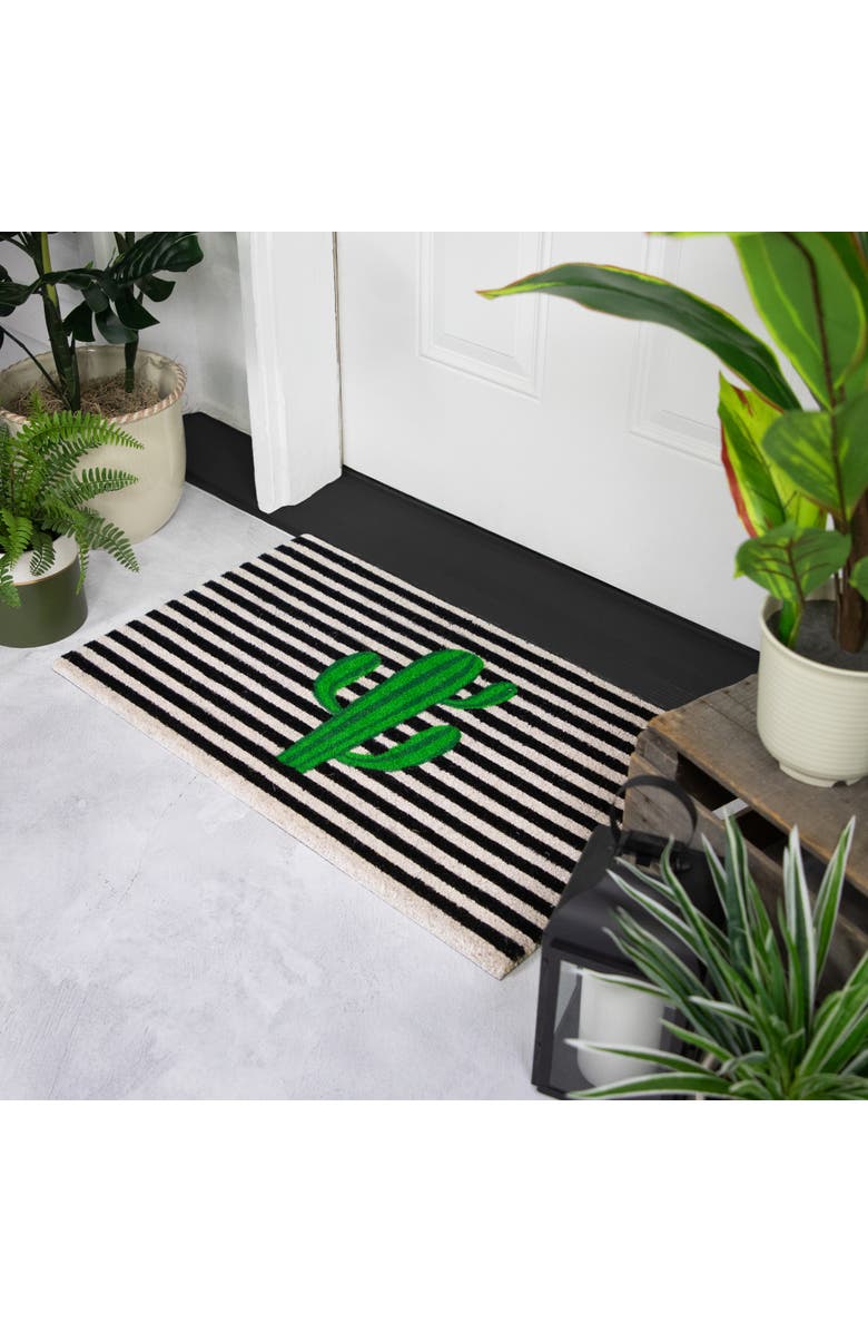 Northlight Green Cactus Striped Natural Coir Outdoor Doormat 18" x 30", Alternate, color, Green